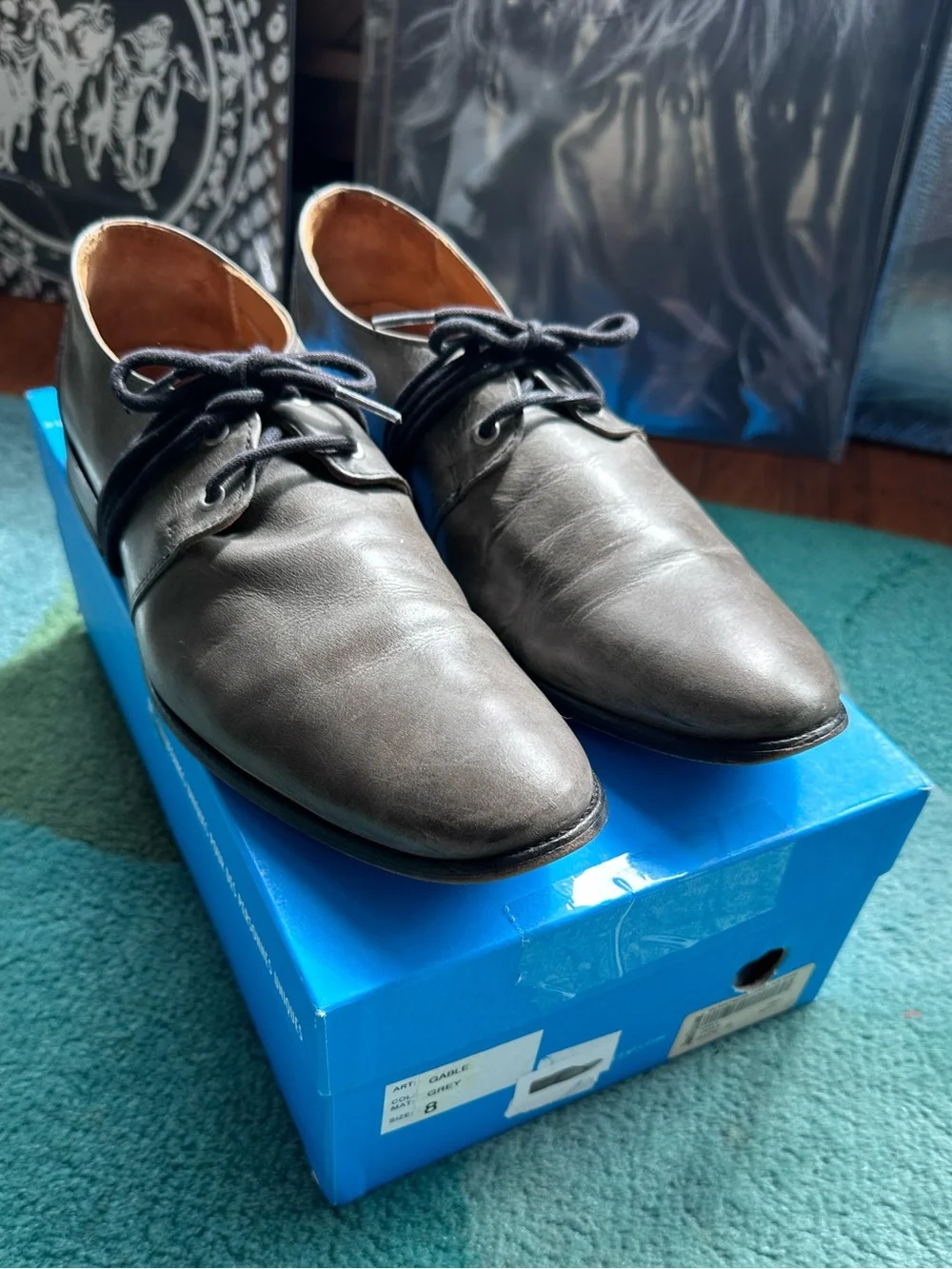 Fluevog Headliners Gable grey distressed wraparound derby shoe -M8 (fits 7.5/7)